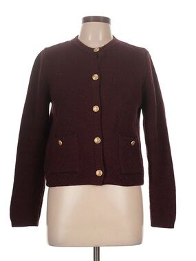 Zara Burgundy Gold-Button Knit Cardigan